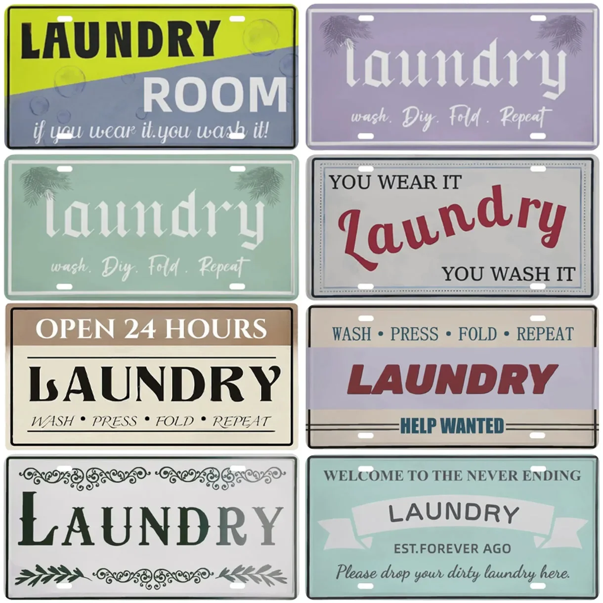 Laundry Room Open 24 Hours Metal Tin Signs Vintage Plaque Auto License Plate Embossed Tag Garage Bars Pubs Clubs Home Wall Decor