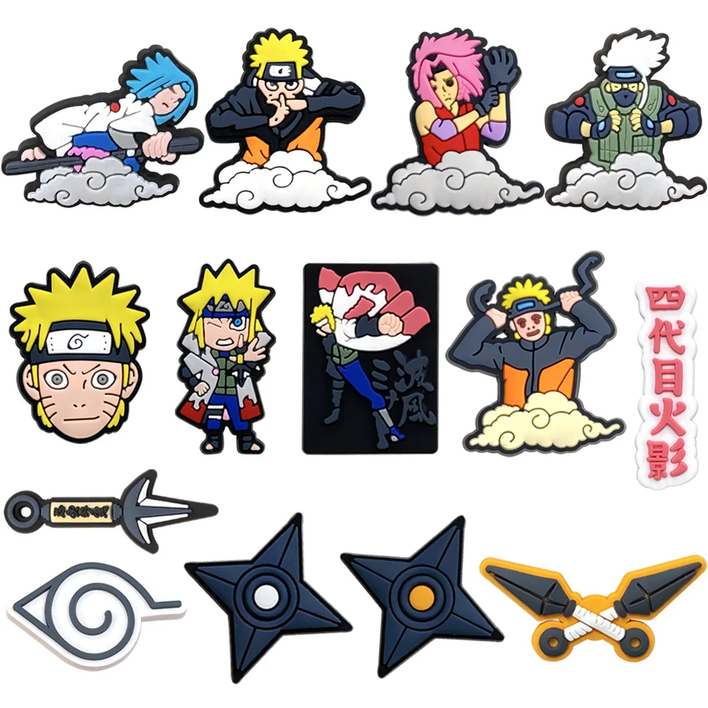 9-25 قطعة/المجموعة ناروتو الديكور أنيمي الأحذية سحر لطيف الصنادل إكسسوارات أحذية Kawaii PVC شارات DIY بها بنفسك للأطفال هدية الكريسماس