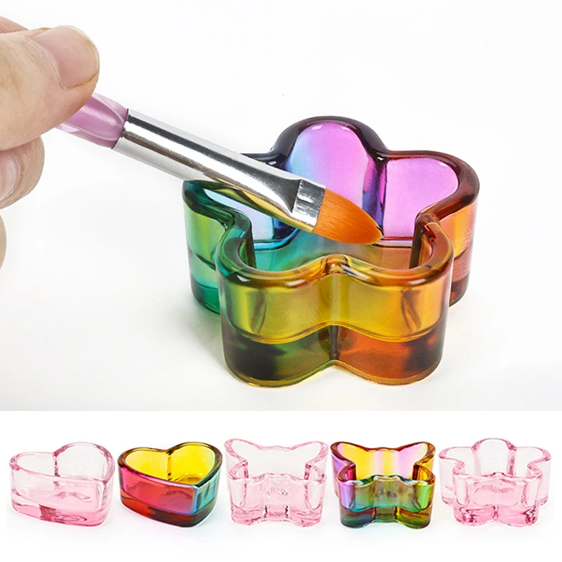 1Pcs Rainbow Crystal Clear Glass Liquid Dish Dappen Dish Glass Cup With Lid Bowl For Acrylic Powder Monomer Nail Art Tool