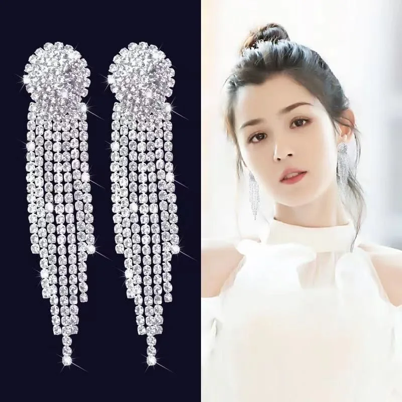 

Jewelry silver needle European and American long shiny tassel earrings, fashionable temperament, slimming women's earring