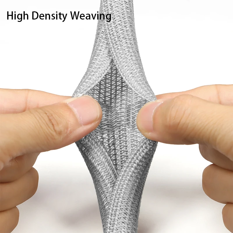 1-50m Grey Self Closed PET Braided Cable Sleeves Hardness Insulated Wire Line Protector Wrap Sheath Split Loom Wire Organizer