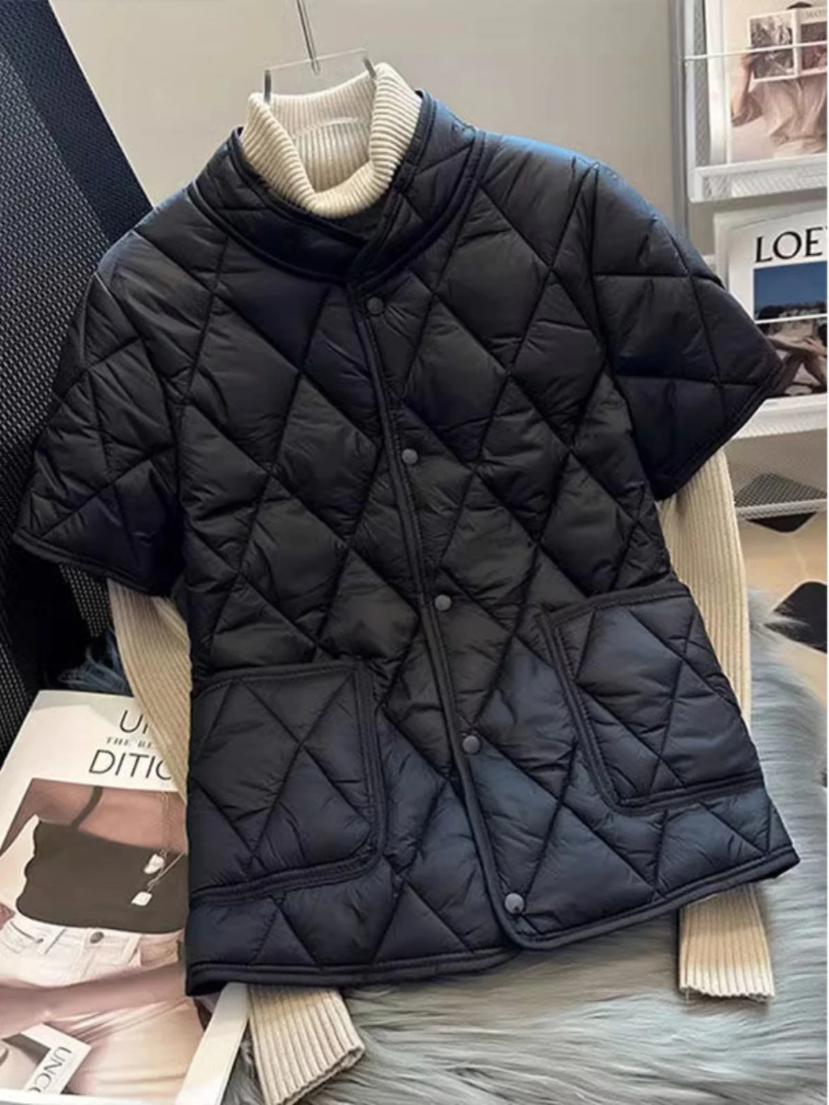 기모 가디건 여성 중년 가을 겨울 반팔 스탠드 칼라 두꺼운 홈웨어 가디건 조끼 가디건 조끼 가디건 조끼