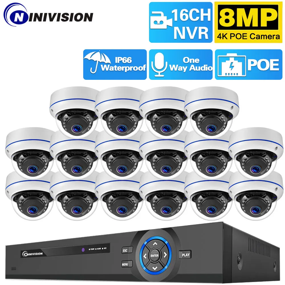 

H.265 16CH 4K CCTV Security Camera System 8MP Outdoor IP66 Waterproof Audio Dome POE IP Camera Video Surveillance NVR Kit HDMI