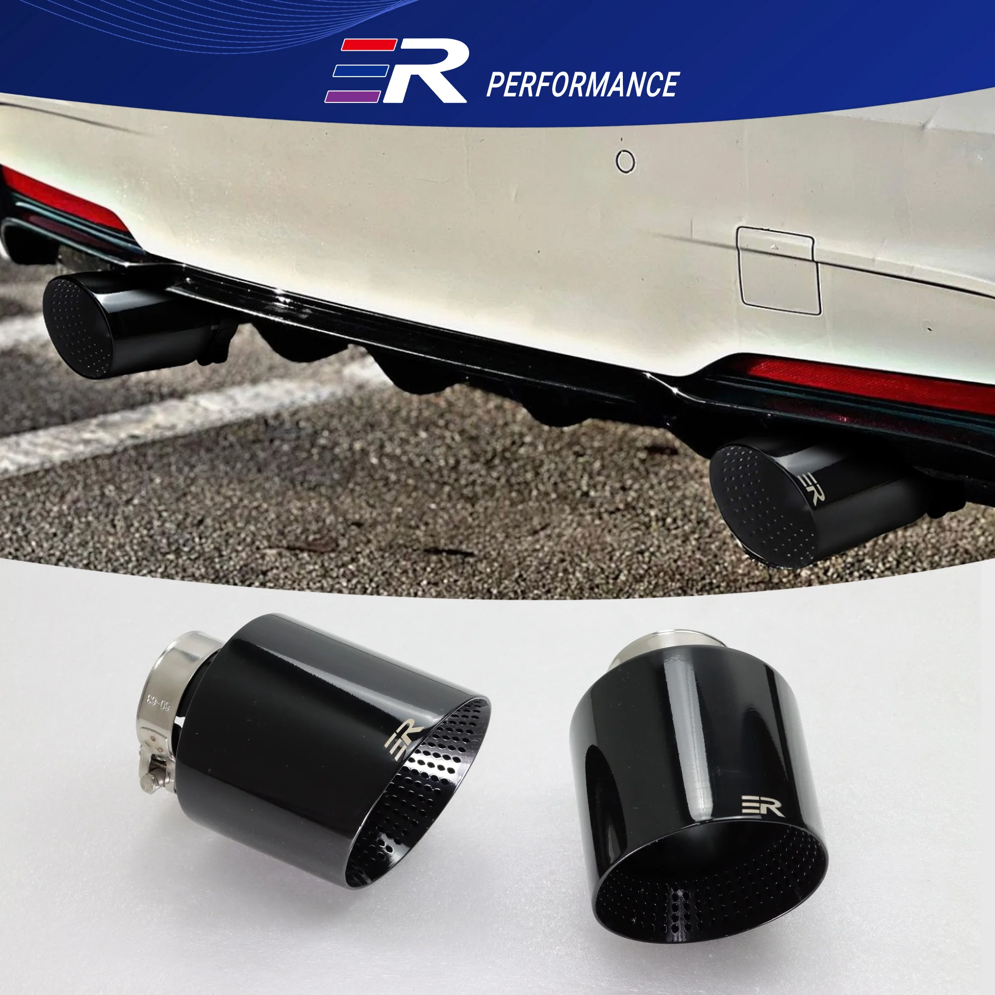 ER Exhaust Racing 114mm Exhaust Tip upgrade black Stainless Steel unive Car Tailpipe Decorate Nozzles of Muffler