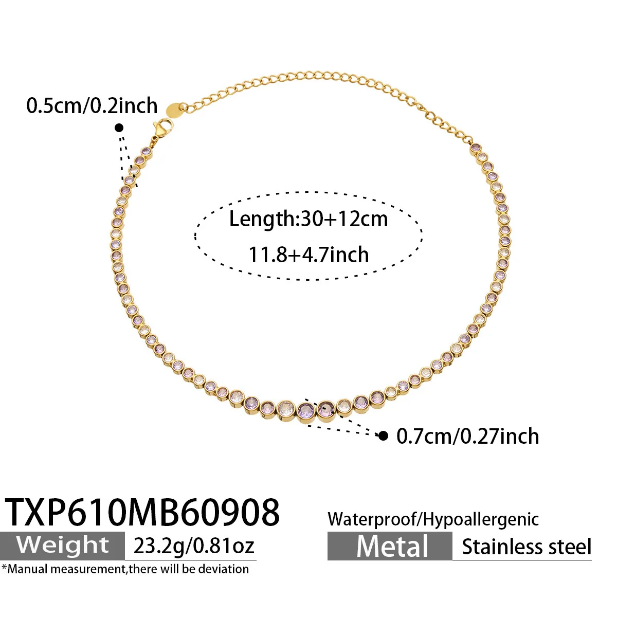 Boho Farbiger Zirkon Tennis-Schmuckset für Damen 18K Vergoldetes Edelstahl Farbverlauf Runde CZ Halskette Armband Ohrringe – Detail 15