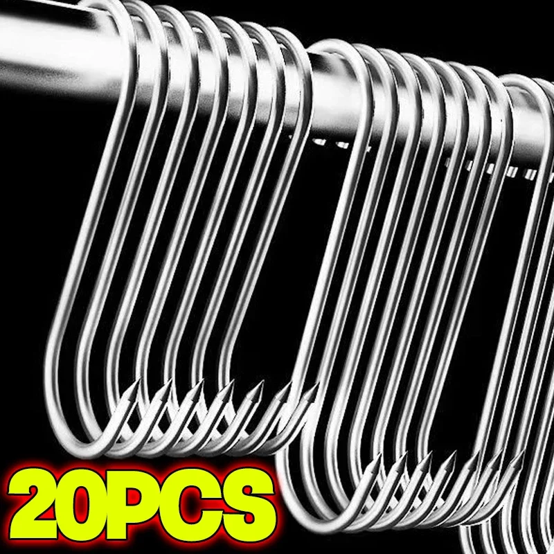 20/10PCS Stainless Steel S-shaped Hook Tool Butcher's Meat For Smoking Butchering Hunting Chicken Pork Sausage Bacon Grill Hook