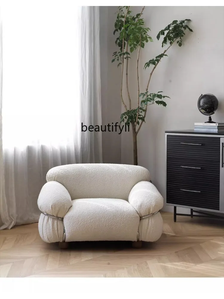 Double Armrest Single Sofa Small Apartment Living Room Lazy Leisure Sofa Teddy Flannel Art Sofa living room furniture