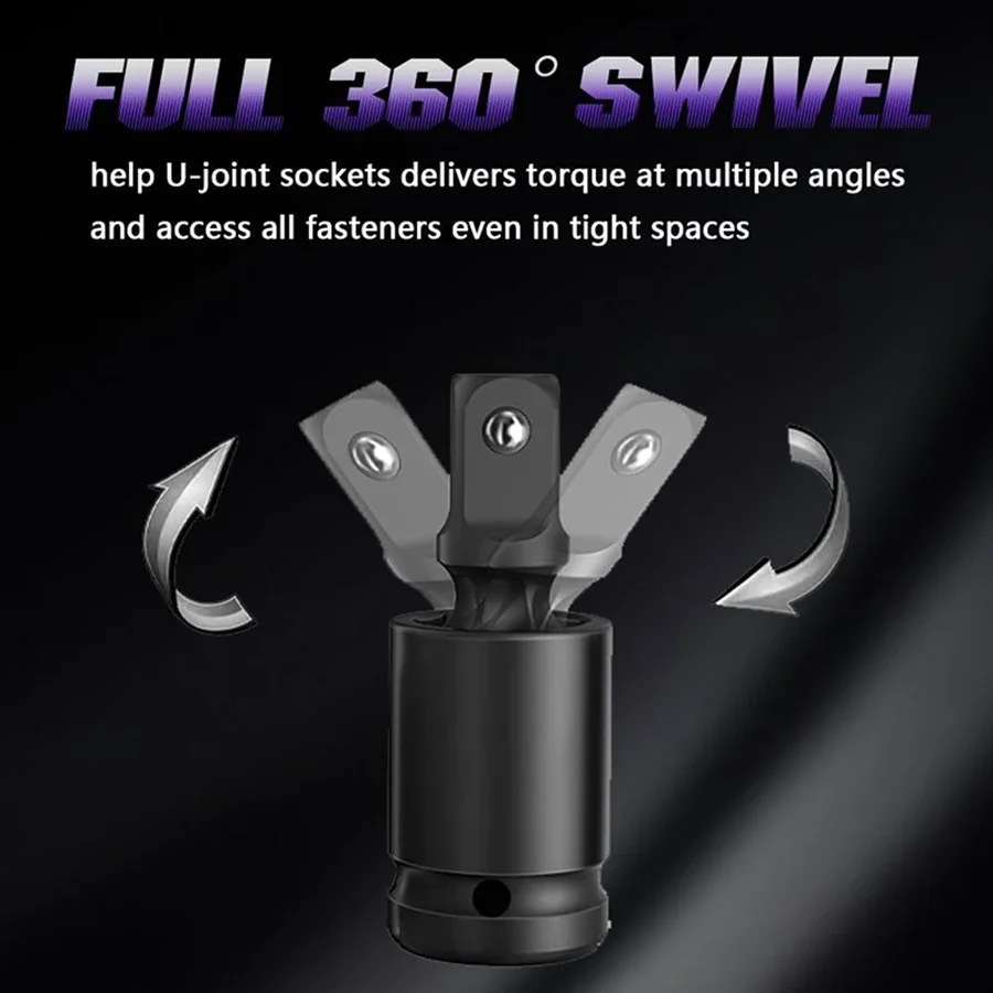 3 Piece Universal Joint-Socket, Impact Swivel Socket Set, 1/4-Inch, 3/8-Inch, 1/2-Inch Drive Set image 2
