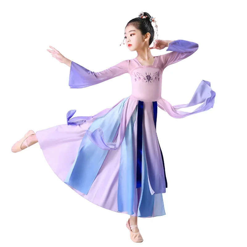 Ropa de rendimiento de baile clásico para niños, ropa de gasa elegante, ropa de entrenamiento Hanfu de baile para fanáticos chinos