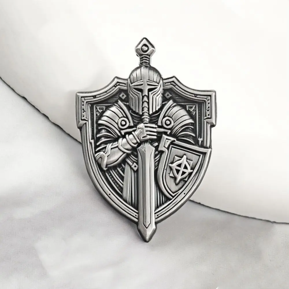Knights Templar Guardian Metal Badge Vintage Metal Lapel Pin Badge Shield Shape Pin Butterfly Buckle Pin Decoration Craft Gift