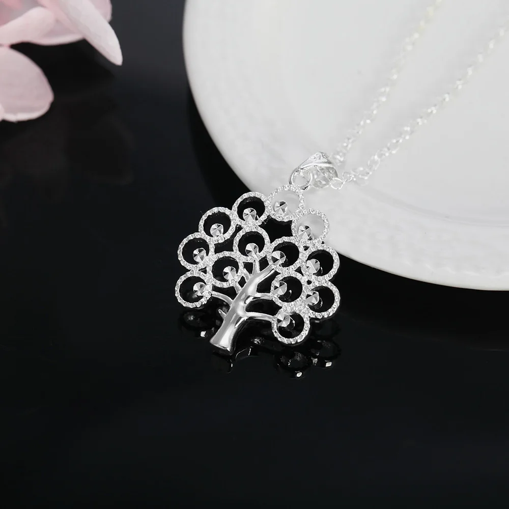 

Charm 925 Stamp Silver Color Necklace for Women 18 Inches Elegant Tree Card Pendant Fashion Gifts Party Wedding Jewelry