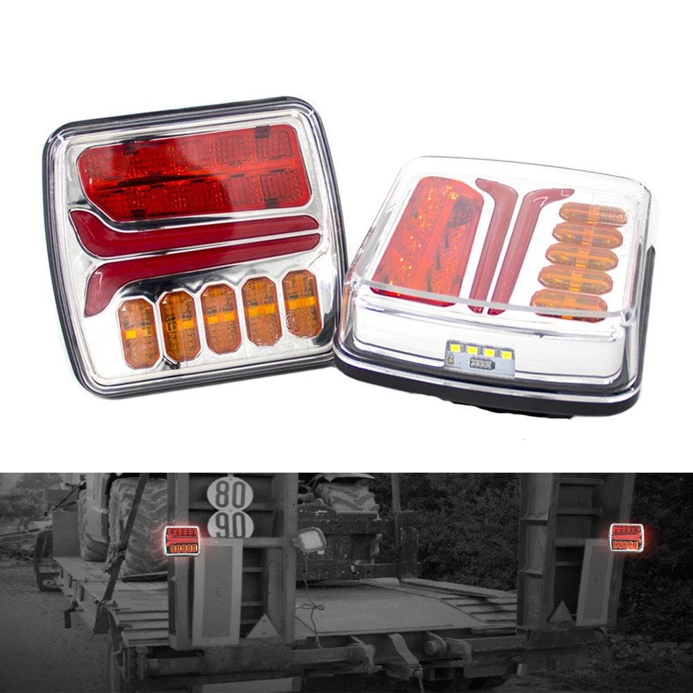 2pcs 12V 24V Square 4 inch Rear LED Tail Light Brake Licesen Plate  Lamp Taillight Turn Signal Trailer Bus Pickup Waterproof