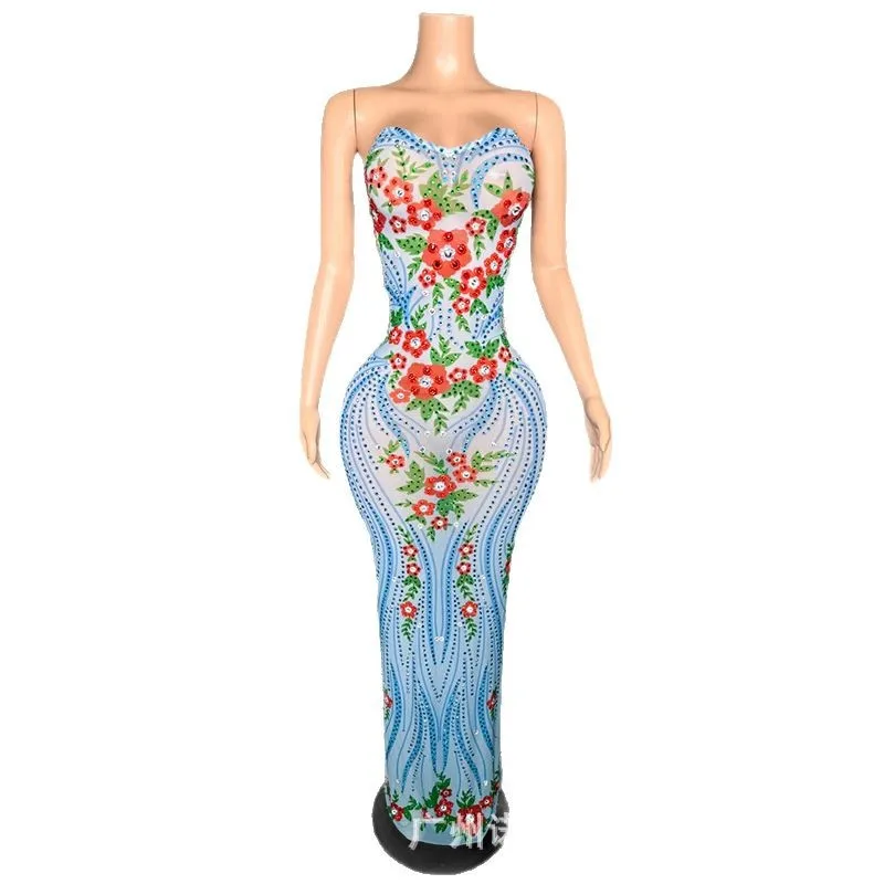 Fashion Color Sexy Buttocks Runway Show Dress Super Flash Rhinestone Party Celebrity Temperament Dress Stage Performance Dresses