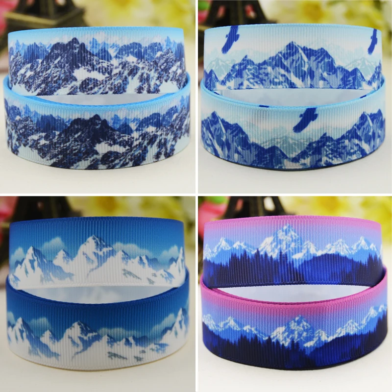 

22mm 25mm 38mm Snow Mountain Cartoon printed Grosgrain Ribbon for DIY Hair Bows Merry Party Gift Decoration Material 10 Yards
