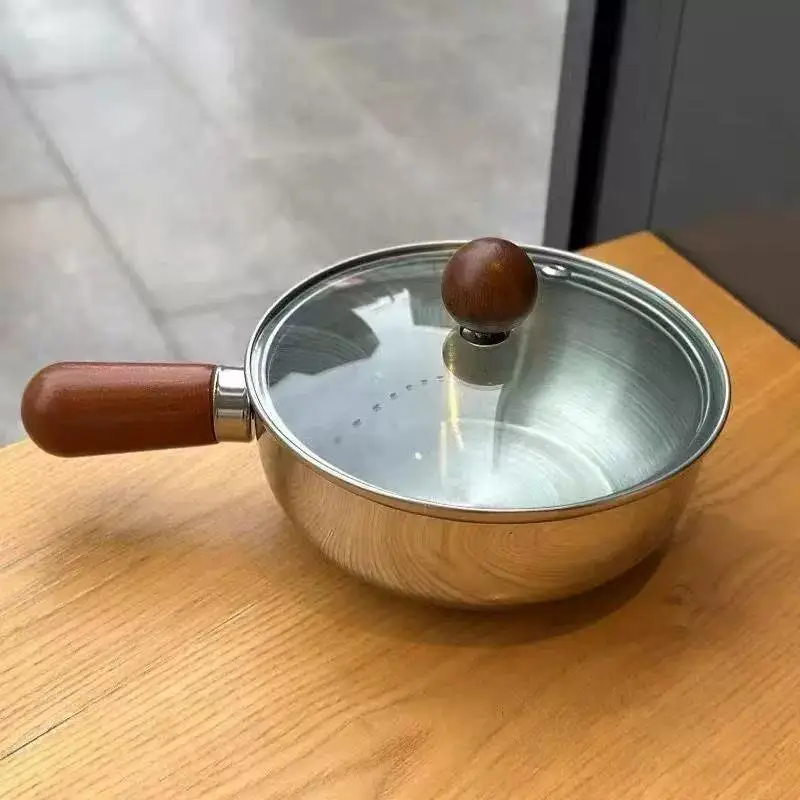Stainless Steel Instant Noodle Pot, Small Pot For One Person, High-value Appearance, Peach Wood Snack Pot, Small Cooking Pot