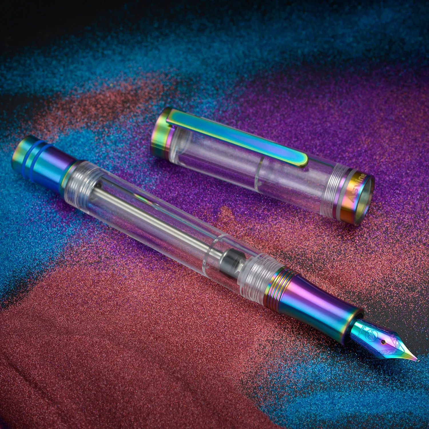 Imagem -05 - Rainbow Titanium Caneta-tinteiro Enchimento a Vácuo ef f m Nib Clear Transparente Acrílico Caneta de Escrita Suave Asvine-v200