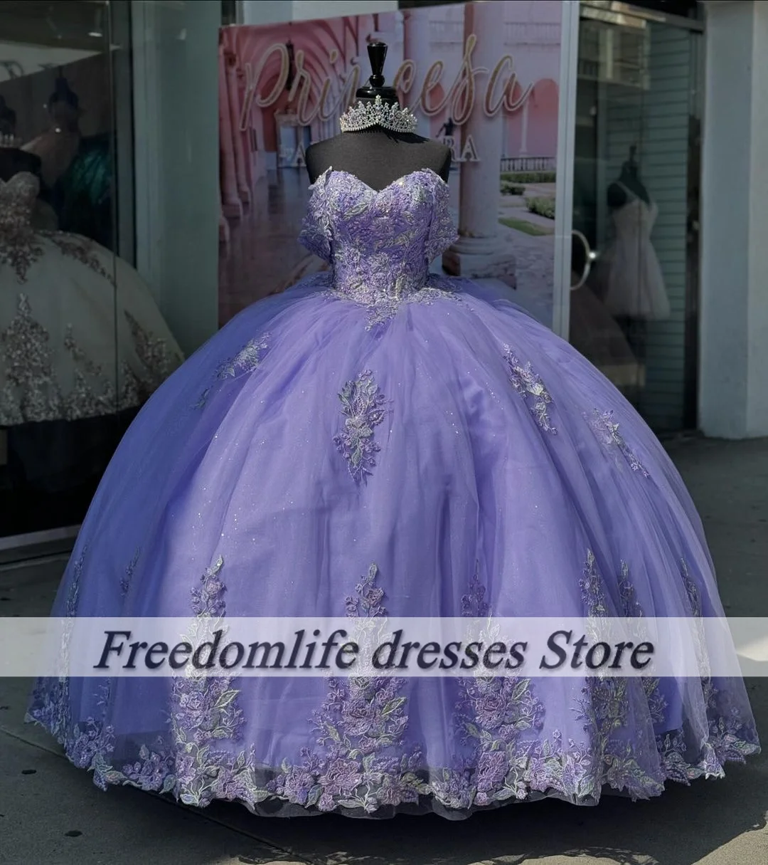 Vintage Lavendel Quinceanera Jurken Uit De Schouder Kant Applique Pailletten Vestido De 15 Años Sweet 16 Prom Jassen Aangepaste