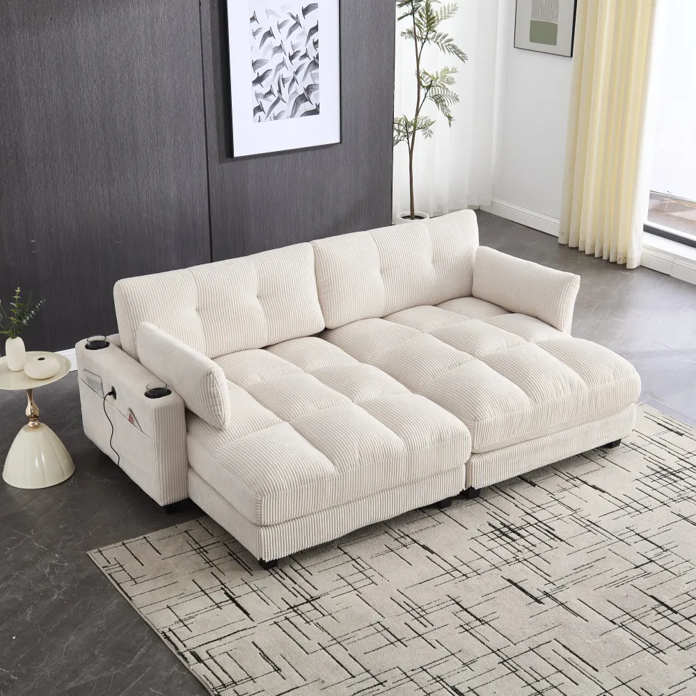 Divano modulare Cordsofa a 2 posti, che può essere diviso in 2 poltrone indipendenti, dotato di 2 cuscini decorativi, 4 portabicchieri e 4 tasche laterali per riporre oggetti, divano moderno per