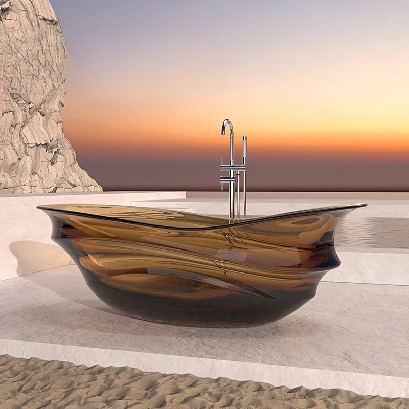 Baignoire transparente en résine de cristal, couleur haut de gamme, autoportante intégrée, hôtel, maison chez l'habitant