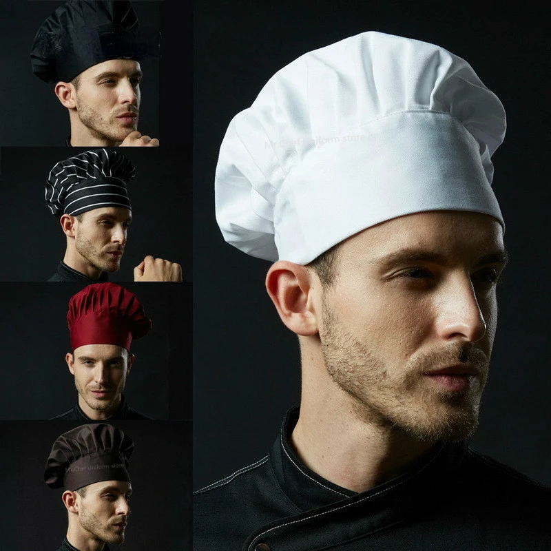 Black Chef Hat Cooking chef  Caps Adjustable Men Kitchen Elastic cap Catering Striped Hat Restaurant Cook Working accessories