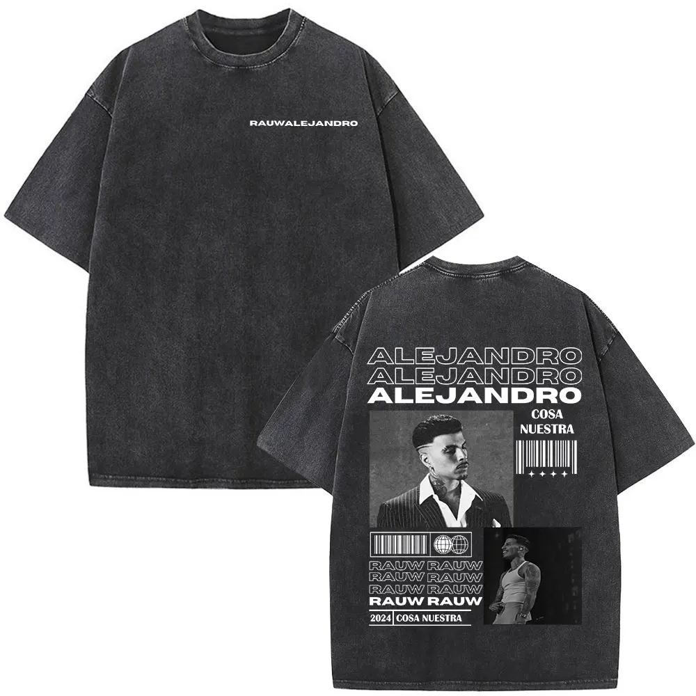 Singer Rauw Alejandro Album Vintage Washed T-shirt Men Women Clothing Short Sleeve T Shirt Cotton Casual Oversized T-Shirts Tops