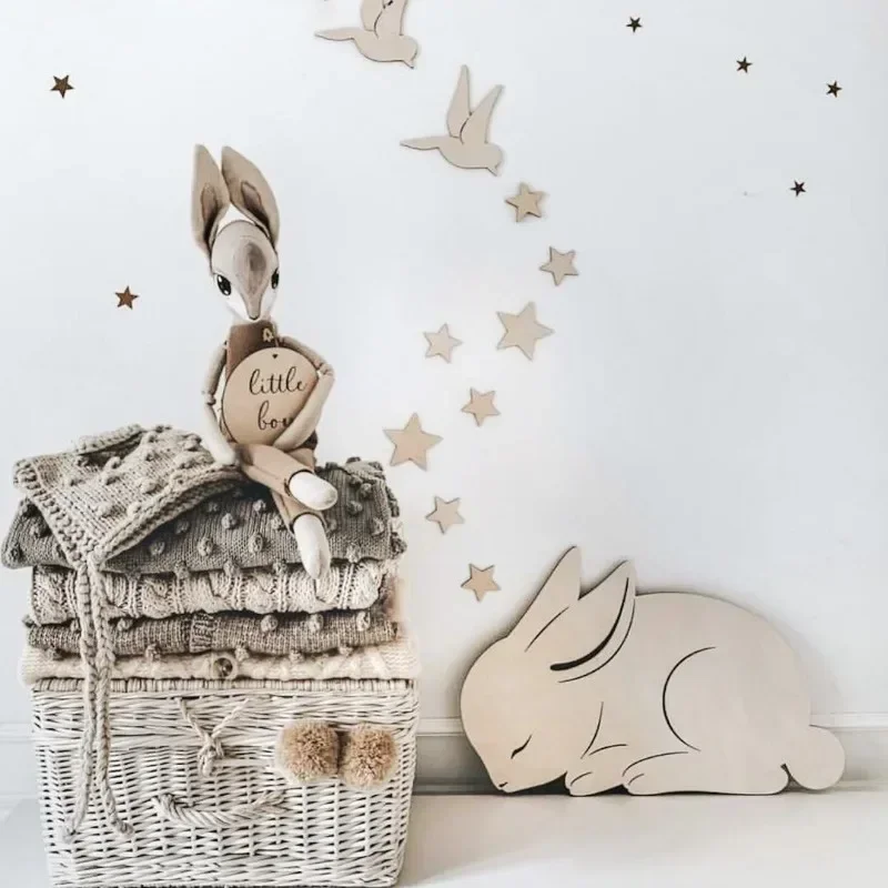 

Wall Decoration for Children's Room Bunny Bird Butterfly Wooden Study Shielding Accessories Kids Room Decor Accessories