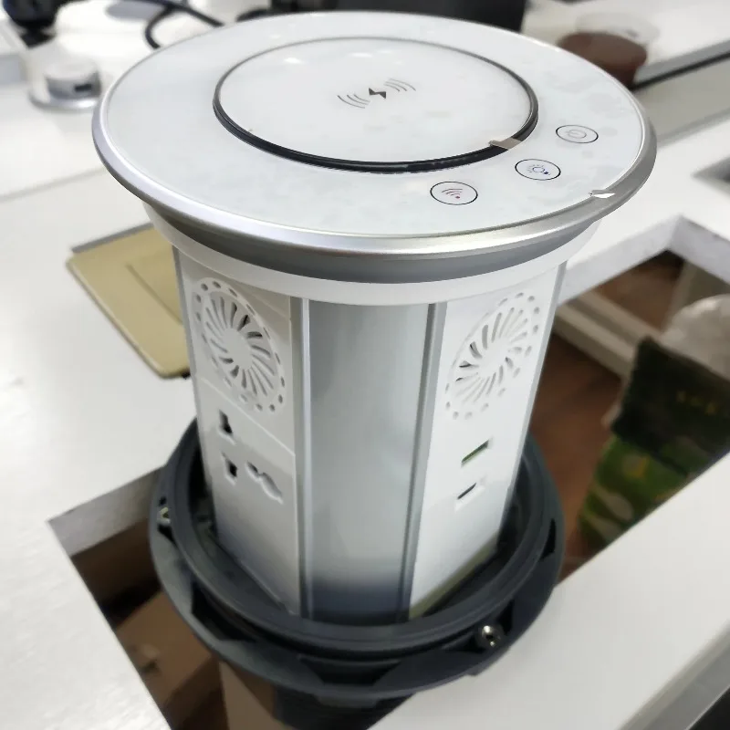 Presa di corrente universale IP65 Wifi Smart Kitchen Cabinet Presa pop up motorizzata Presa pop up da tavolo retrattile con altoparlante