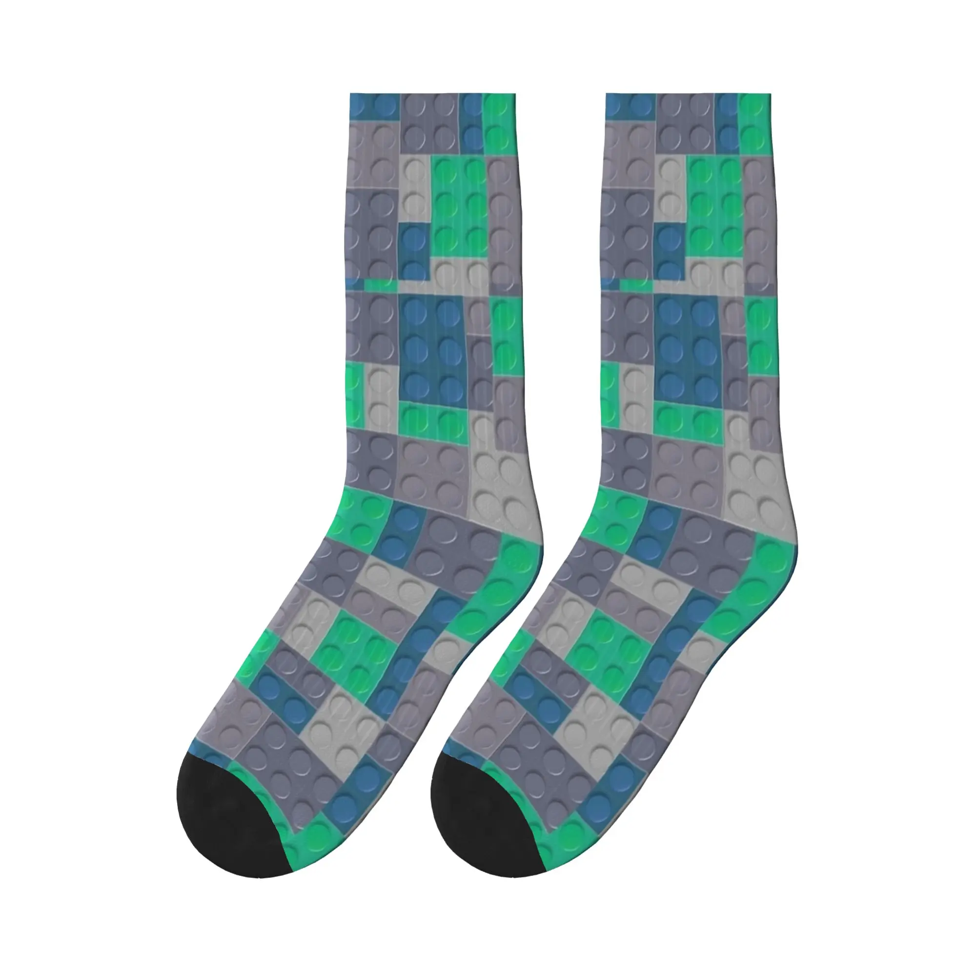 Building Blocks Toys Green And Grey Socks Anti Skid Stockings Unisex Men Medium Soft Outdoor Sports Socks Winter Design Socks