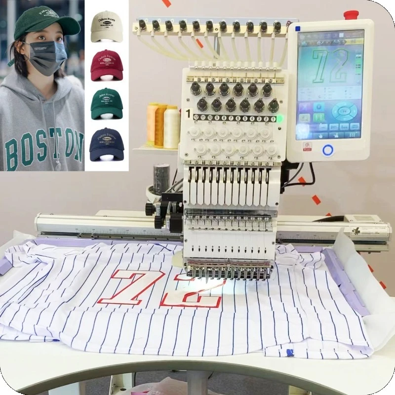 Customized High Quality Free Accessories 500x800 Single Head 12 Needle Flat Cap Embroidery Machine For T-shirt Hoodie Embroider