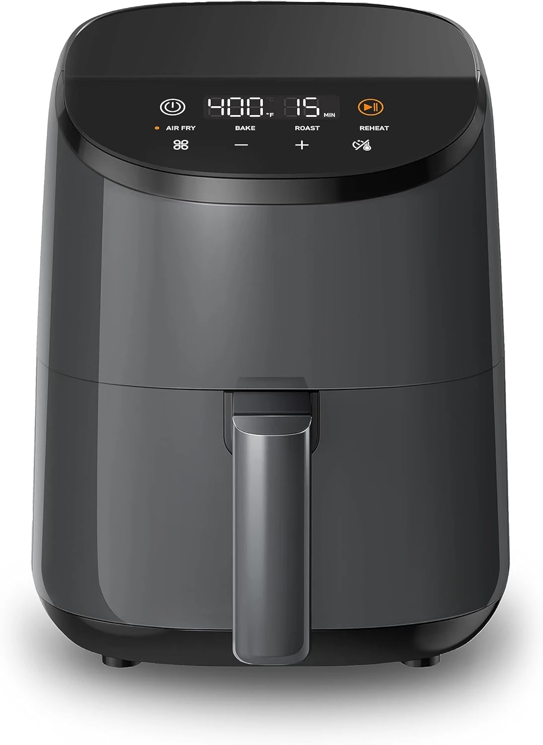 Mini Air Fryer 2.1 Qt, 4-in-1 Small Airfryer, Space-saving & Low-noise, 30 In-App Recipes, Sticker with 6 Reference Guides, Gray