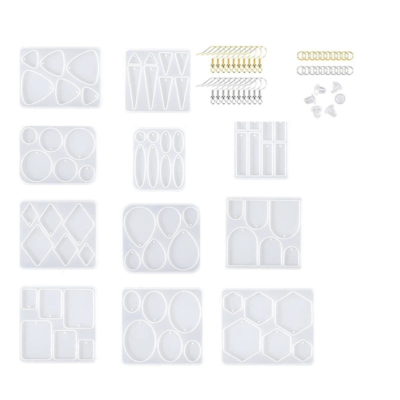 11Pcs Resin Molds Jewelry Earrings Silicone Molds For Epoxy Resin Arched Polygon Necklace Molds For Pendant, Earrings