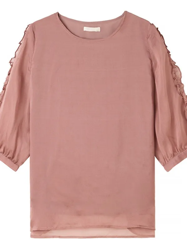 Ele Chiffon irt f Sve Cover Belly Donna Summer Faion plus Size Loose Fit rotondo Ne Top di media lunghezza