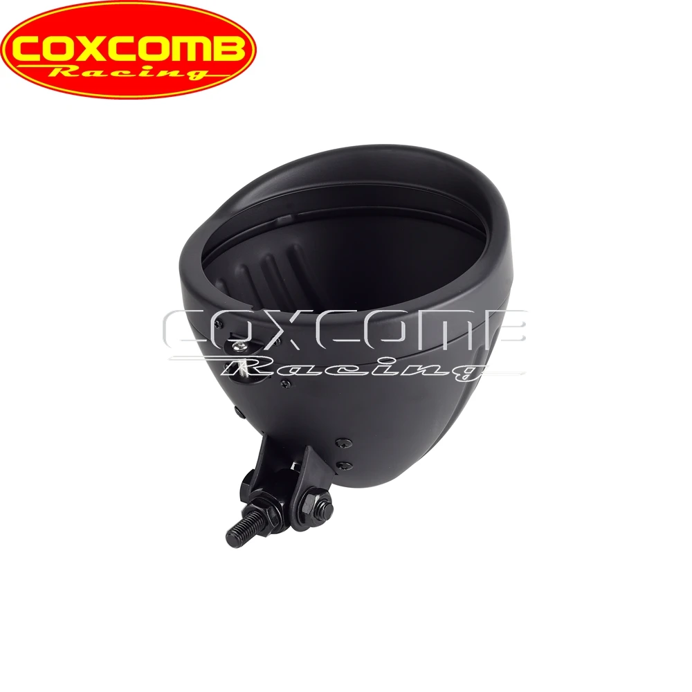 Universal Motorcycle 5.75" Round Headlight Housing Bucket With Visor Bezel& Wire Harnesst Headlamp Light Shell Mount Bracket view 4