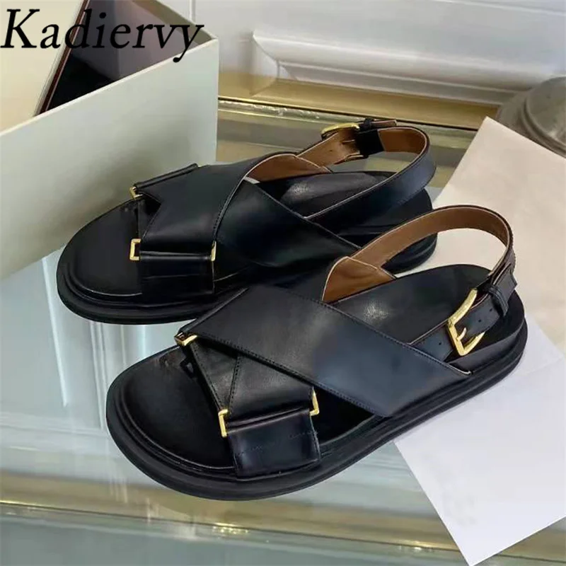 Hot Sales Flat Sandals Women Genuine Leather Cross Strap Casual Holidays Beach Shoes Women Summer Sandals Women Sandalias