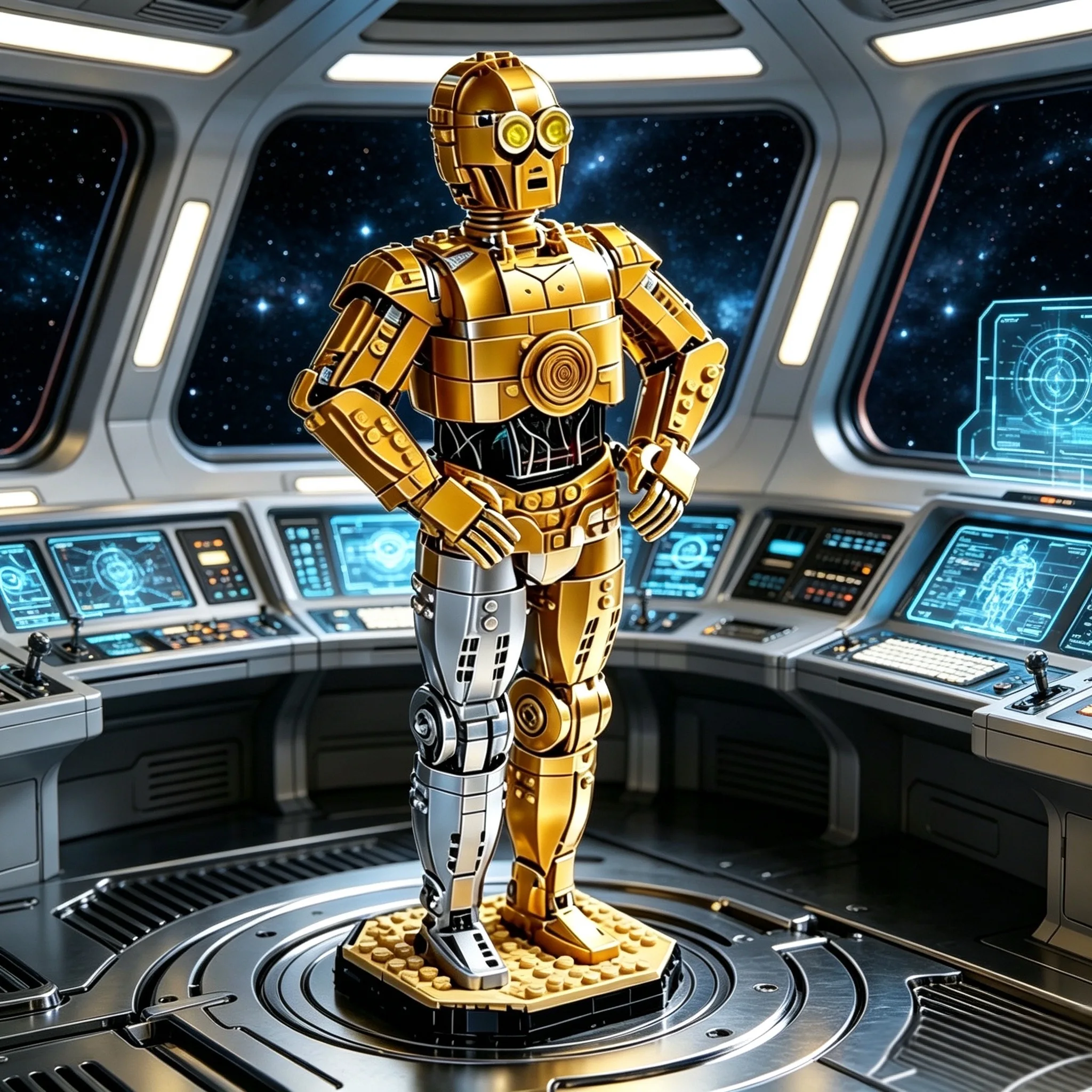 Robot Interprète Doré MOC, Modèle de Montage Éducatif, Figurine de Robot Articulé, Décoration de Bureau, Cadeau pour Collectionneur ﻿