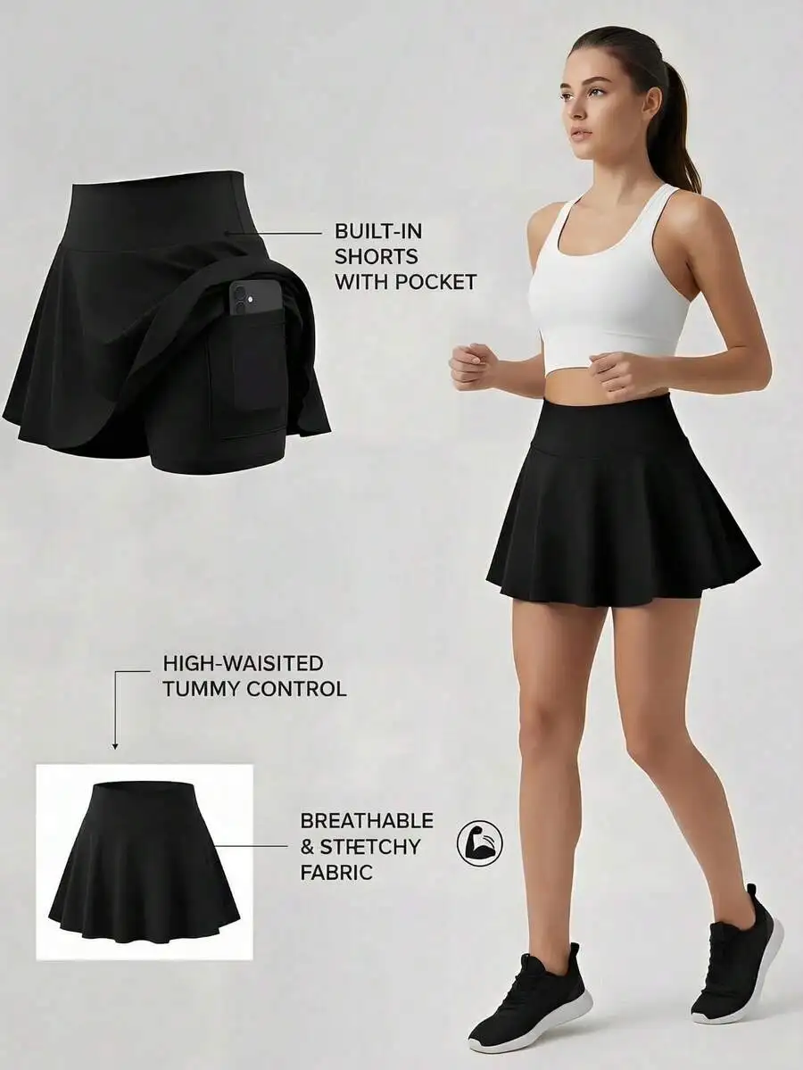 

High Waist Skorts For Women With Pockets Breathable Stretch Athletic Skirt Summer