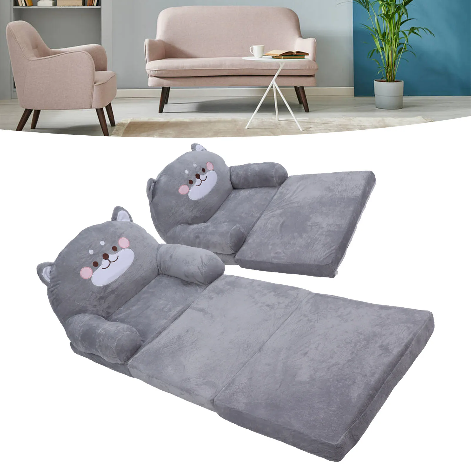 Toddler Chair Soft Breathable Foldable Design Easy To Clean Gray Dog  Cartoon Kids Sofa Stable Backrest for Reading