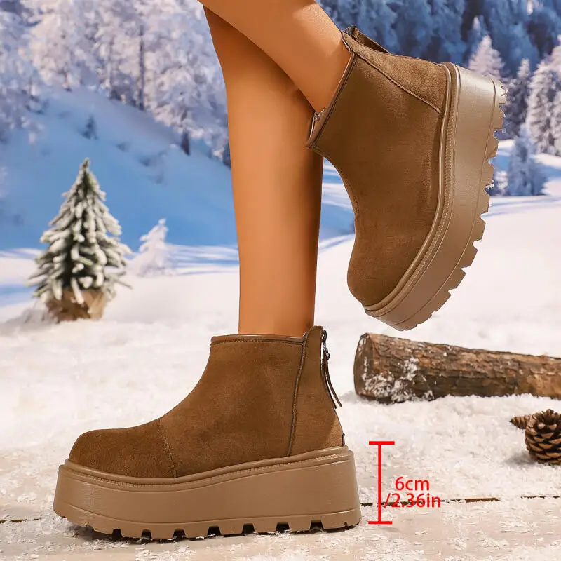 

Brand Chunky Platform Suede Snow Boots Women 2025 Winter Thick Bottom Wedge High Heel Ankle Boots Woman's Designer Short Booties