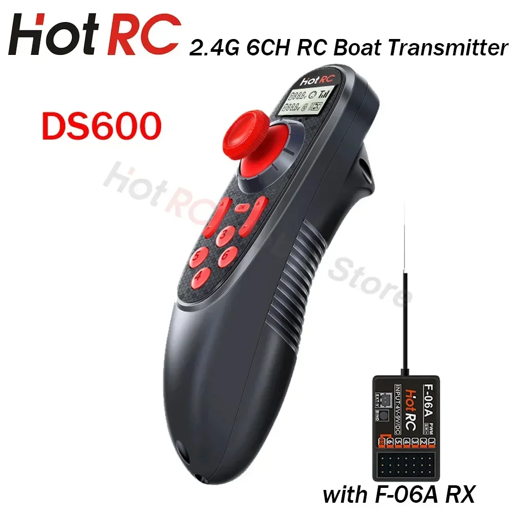 HOTRC DS600 6CH 6 قناة 2.4G شاشة LCD نظام الراديو الارسال تحكم عن بعد واستقبال PWM 6CH لقارب صيد RC