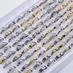 10Pcs/Lot Fashion Stainless Steel Zircon Rings For Women Simple Style Mix Gold Silver Color Wedding Engagement Jewelry