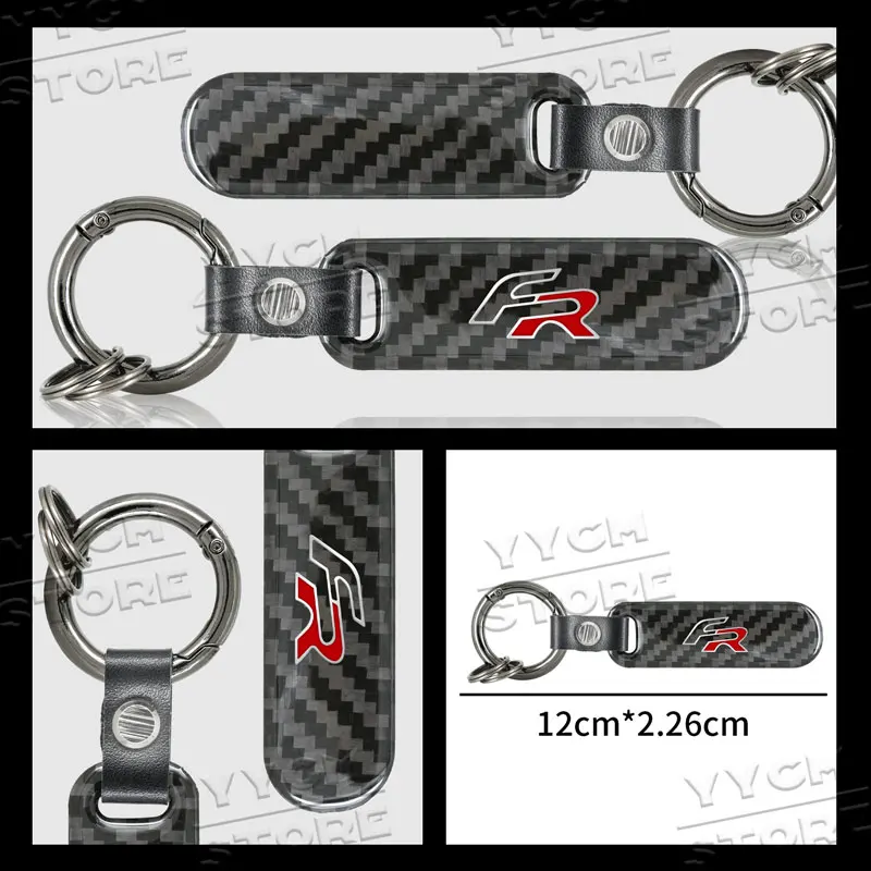 FR Logo Emblem Car Keychain Carbon Fiber Zinc Alloy Keyrings For Leon Cupra Ibiza Altea Exeo Tarraco Accessories