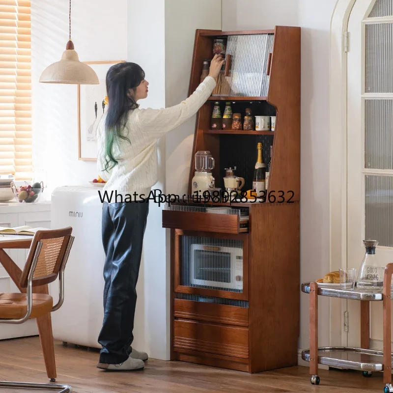 FF Retro solid wood dining side cabinet integrated living room wall storage household storage coffee cabinet