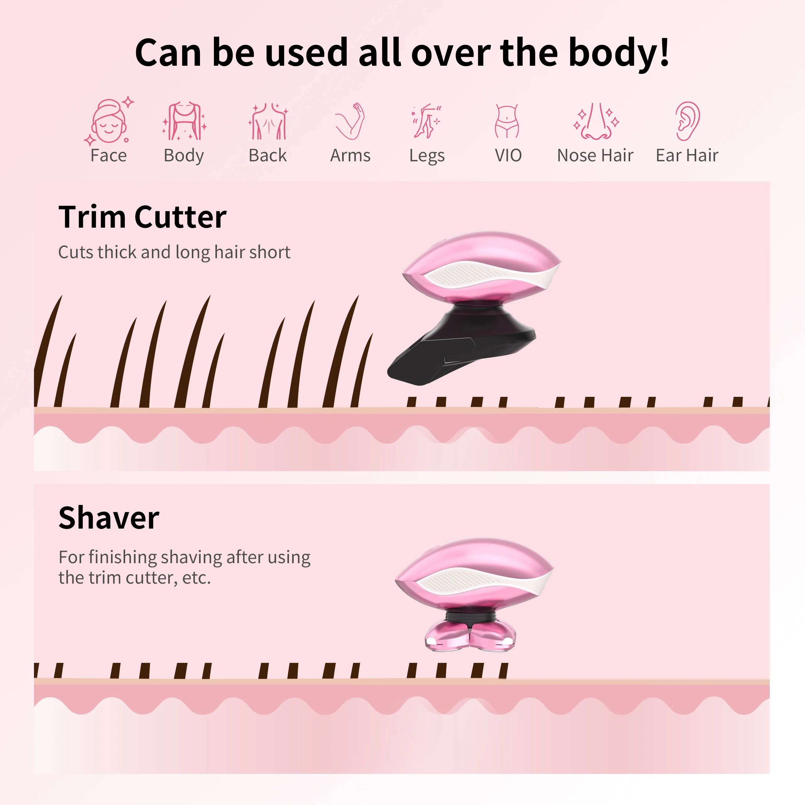 Women body hair trimmer Electric Head Shaver with Facial Cleansing Brush USB Charge Nose Ear Hair