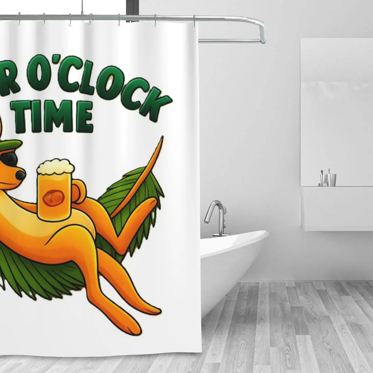 Kangaroo On A Leaf Hammock Enjoying A Beer Shower Curtain Bathroom Polyester Waterproof Bath Curtains with Hooks
