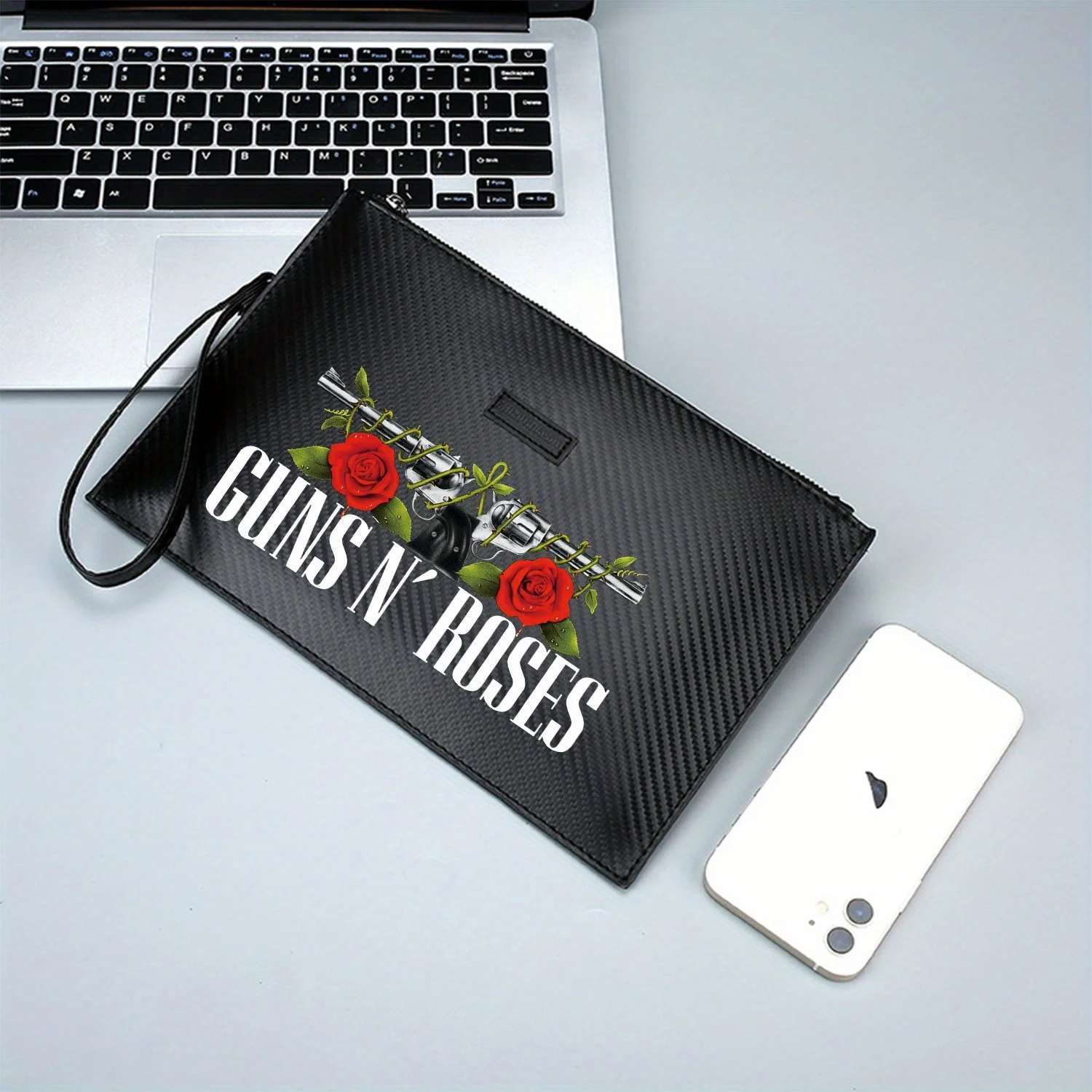 حقيبة يد رجالية من البولي يوريثان أنيقة مطبوعة على شكل زهرة الكروم الشخيرة من Guns Roses عصرية وعملية للحمل اليومي #2