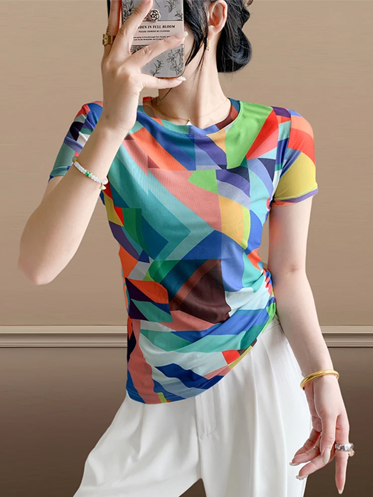 Impression créative ort Sve T-irt femme été Faionable rond Ne Me haut coupe ajustée f Sve petit irt