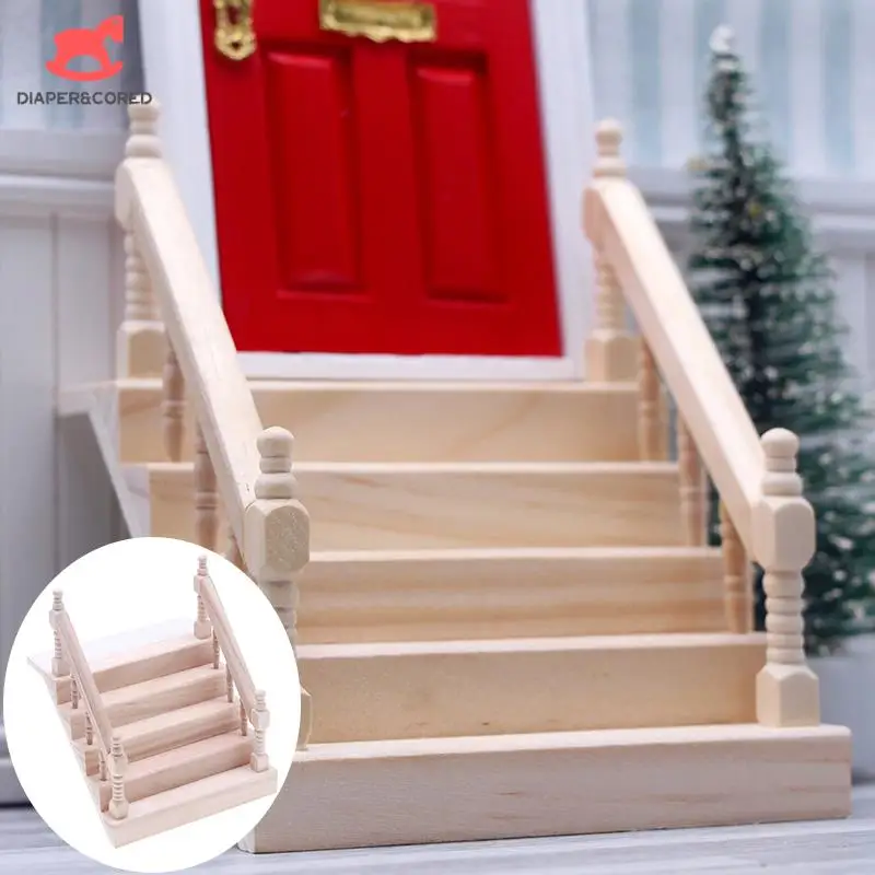 Miniature Handrail Staircase Wooden Scene Plain Stairway Models For 1:12 Dollhouse Mini Stair Furniture Room Decor