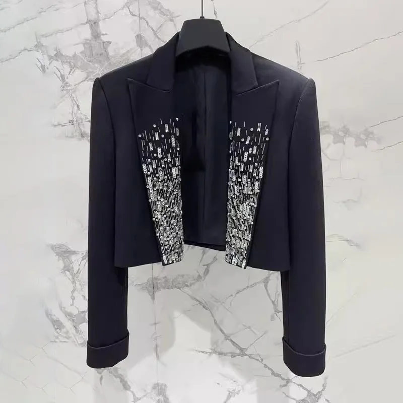 2025年秋新作 レディース ヘビービーズスパンコールショートジャケット Y2K 高品質 ファッション カジュアル ショート通勤スーツ アウター