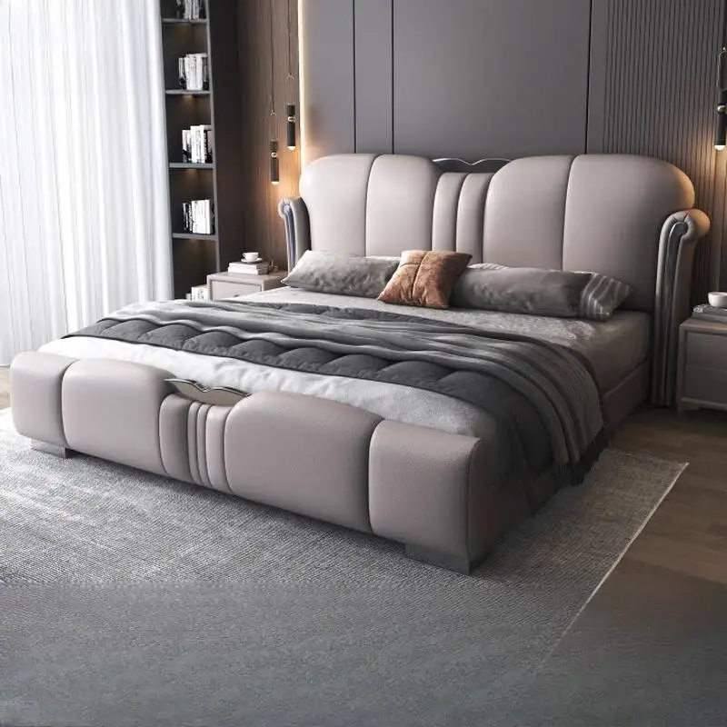 

European Heavy Double Bed Couples Elegant Normal Storage Adults Double Bed Luxury Floating Metal Cama Casal Furniture For Home