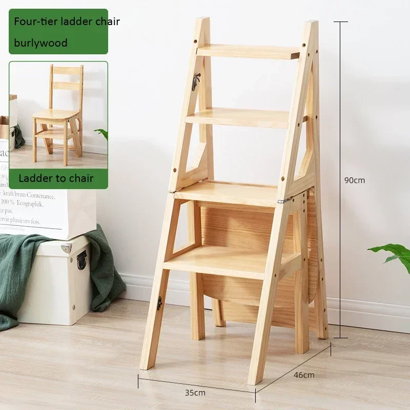 Solid Wooden Ladder Household Chair Foldable Ladder Chair Multi-functional Ladder Stool For Indoor Climbing Stairs